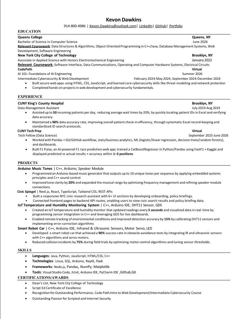 Kevon Dawkins Resume